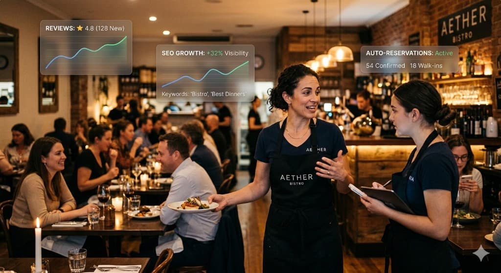 Restaurant team using Fooai: reviews, SEO growth, and reservations at a glance